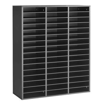 Wood Literature Organizer 48 Compartments Office Mailboxes Black, Countertop Literature Sorter for Files Documents Papers, with Adjustable Shelves, for Office, Home, Classroom Organization