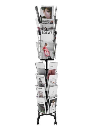 Greeting Cards Display Rack, 32 Pockets Rotating Postcard Brochure Display Stand, 360° Spinning Card Display Rack with Sign Holder & 4 Wheels (2 Lockable) for Exhibitions Office Trade Show