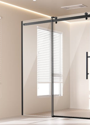 Frameless Shower Door, 58-59 W x 75 H in, Shower Sliding Glass Door with 5/16 in(8mm) Clear SGCC Tempered Glass, Waterproof Shatterproof Stainproof with Stainless Steel Hardware, Matte Black