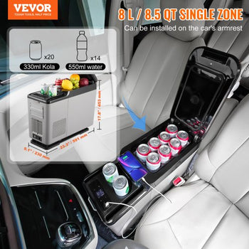 Car Refrigerator, 12 Volt Car Armrest Refrigerator Fridge, 15 L Single Zone Portable Freezer, -4?-68? Adjustable Range, 12/24V DC and 100-240V AC Compressor Cooler for Outdoor, Camping