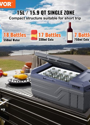 Car Refrigerator, 12 Volt Car Refrigerator Fridge, 15 L Single Zone Portable Freezer, -4?-68? Adjustable Range, 12/24V DC and 100-240V AC Compressor Cooler for Outdoor, Camping, RV