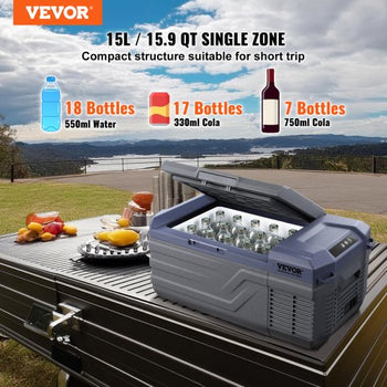 Car Refrigerator, 12 Volt Car Refrigerator Fridge, 15 L Single Zone Portable Freezer, -4?-68? Adjustable Range, 12/24V DC and 100-240V AC Compressor Cooler for Outdoor, Camping, RV