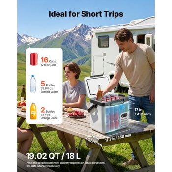 12 Volt Refrigerator, 19 QT/ 18L Car Fridge, Portable Electric Freezer Compressor with Handle, 12V/24V DC 100-240V AC, -4? to 68?/ -20? to 20?, for Truck Van RV SUV Boat Travel Camping