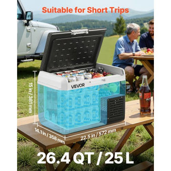 12 Volt Car Refrigerator, 26.4QT/25L Car Fridge, Portable Electric Cooler with -4?~68? Adjustable Temperature, 12/24V DC and 100- 240V AC Compressor Freezer for Outdoor, Camping, Travel, RV