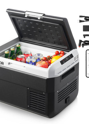 12 Volt Car Refrigerator, 26.4QT/25L Car Fridge, Portable Electric Cooler with -4℉~68℉ Adjustable Temperature, 12/24V DC and 100- 240V AC Compressor Freezer for Outdoor, Camping, Travel, RV