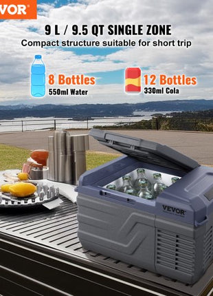 Car Refrigerator, 12 Volt Car Refrigerator Fridge, 9 L Single Zone Portable Freezer, -4?-68? Adjustable Range, 12/24V DC and 100-240V AC Compressor Cooler for Outdoor, Camping, RV