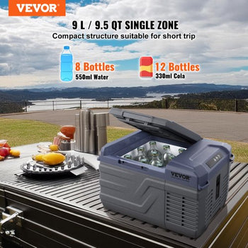 Car Refrigerator, 12 Volt Car Refrigerator Fridge, 9 L Single Zone Portable Freezer, -4?-68? Adjustable Range, 12/24V DC and 100-240V AC Compressor Cooler for Outdoor, Camping, RV