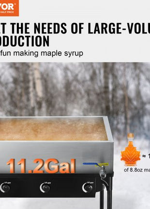 Maple Syrup Evaporator Pan, 11.2 Gallon, 162 Cups of 8.8oz Maple Syrup, Flat Evaporator Pan with 1 Valve and 3 Heating Methods, 304 Stainless Steel Maple Syrup Pan for Home, Outdoor