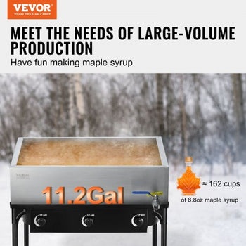 Maple Syrup Evaporator Pan, 11.2 Gallon, 162 Cups of 8.8oz Maple Syrup, Flat Evaporator Pan with 1 Valve and 3 Heating Methods, 304 Stainless Steel Maple Syrup Pan for Home, Outdoor