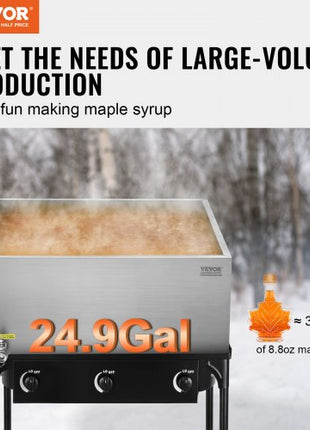 Maple Syrup Evaporator Pan, 24.9 Gallon, 362 Cups of 8.8oz Maple Syrup, Flat Evaporator Pan with 1 Valve and 3 Heating Methods, 304 Stainless Steel Maple Syrup Pan for Home, Outdoor