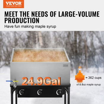 Maple Syrup Evaporator Pan, 24.9 Gallon, 362 Cups of 8.8oz Maple Syrup, Flat Evaporator Pan with 1 Valve and 3 Heating Methods, 304 Stainless Steel Maple Syrup Pan for Home, Outdoor