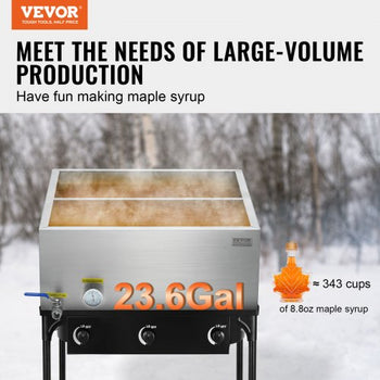Maple Syrup Evaporator Pan, 23.6 Gallon, 343 Cups of 8.8oz Maple Syrup, Flat Evaporator Pan with Thermometer, 1 Valve and 3 Heating Methods, 304 Stainless Steel Maple Syrup Pan for Home, Outdoor