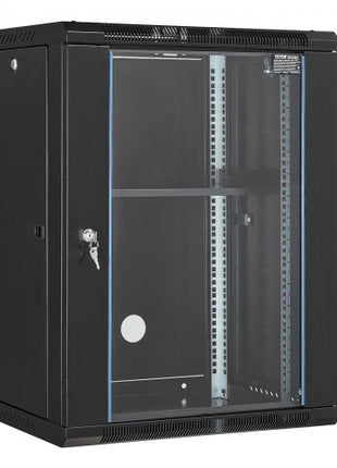 15U Wall Mount Network Cabinet, 500 lbs Max. Ground Load Capacity, Server Rack Cabinet Enclosure with Locking Tempered Glass Door, Side Panels, Q235 Carbon Steel, for IT Equipment, A/V Devices