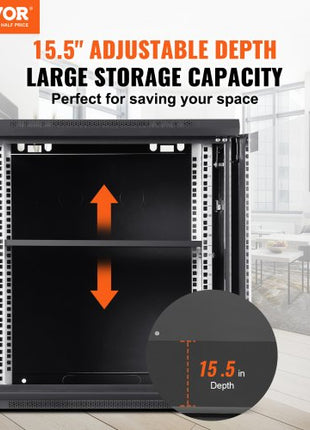 12U Wall-Mounted Server Network Cabinet, 15.5'' Depth, Secure Rack Enclosure, Supports up to 200 lbs, Lockable Glass Door & Sides, Ideal for IT & A/V Gear