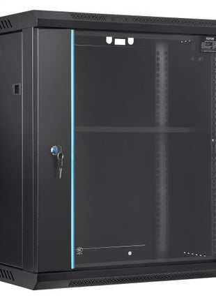 12U Wall-Mounted Server Network Cabinet, 15.5'' Depth, Secure Rack Enclosure, Supports up to 200 lbs, Lockable Glass Door & Sides, Ideal for IT & A/V Gear