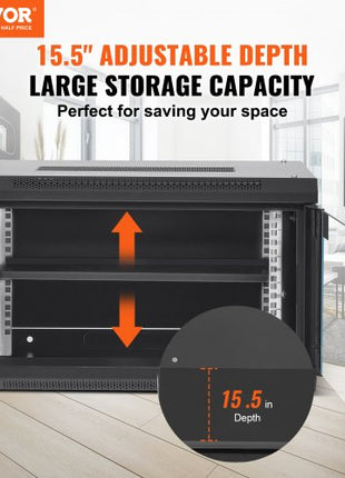 6U Wall Mount Network Server Cabinet, 15.5'' Deep, Server Rack Cabinet Enclosure, 200 lbs Max. Ground-mounted Load Capacity, with Locking Glass Door Side Panels, for IT Equipment, A/V Devices