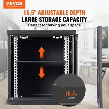 9U Wall-Mounted Server Network Cabinet, 15.5'' Depth, Secure Rack Enclosure, Supports up to 200 lbs, Features Lockable Glass Door and Side Panels, Ideal for IT and A/V Gear