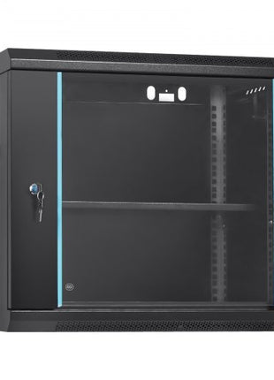 9U Wall-Mounted Server Network Cabinet, 15.5'' Depth, Secure Rack Enclosure, Supports up to 200 lbs, Features Lockable Glass Door and Side Panels, Ideal for IT and A/V Gear