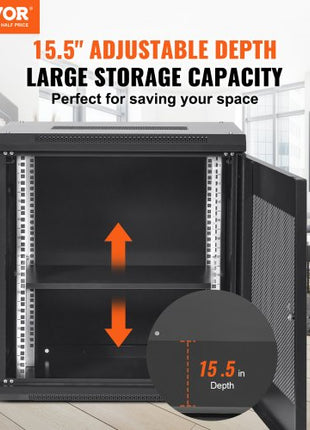 12U Wall Mount Server Cabinet, 15.5'' Depth, Network Rack Enclosure, Supports up to 200 lbs, Secure Locking System, Ideal for IT Hardware, Audio/Video Components