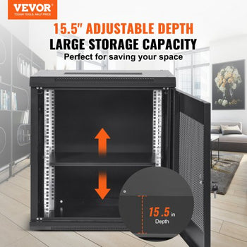 12U Wall Mount Server Cabinet, 15.5'' Depth, Network Rack Enclosure, Supports up to 200 lbs, Secure Locking System, Ideal for IT Hardware, Audio/Video Components