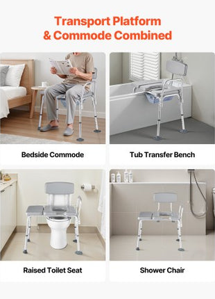 Bedside Commode Chair, 500 lbs Weight Capacity, 4-in-1 Portable Toilet and Raised Toilet Seat with Padded Seat and Backrest, Detachable 5L Bucket, Adjustable Height Adult Potty Chair for Seniors
