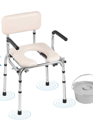 Commode Chair, Bedside Commode with Padded Seat, Drop-Down Arms, 7-Level Adjustable Height, 5.8L Removable Bucket, Easy to Assemble, 350LBS Capacity, Portable Toilet for Adults Seniors