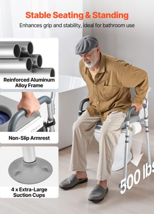 Bedside Commode Chair, 500 lbs Capacity, 4-in-1 Portable Toilet and Raised Toilet Seat with Padded Seat & Backrest, Detachable 5L Bucket, Adjustable Height & Width Adult Potty Chair for Seniors