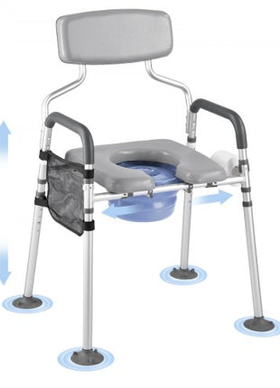 Bedside Commode Chair, 500 lbs Capacity, 4-in-1 Portable Toilet and Raised Toilet Seat with Padded Seat & Backrest, Detachable 5L Bucket, Adjustable Height & Width Adult Potty Chair for Seniors