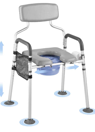Bedside Commode Chair, 500 lbs Capacity, 4-in-1 Portable Toilet and Raised Toilet Seat with Padded Seat & Backrest, Detachable 5L Bucket, Adjustable Height & Width Adult Potty Chair for Seniors