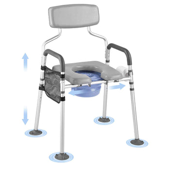 Bedside Commode Chair, 500 lbs Capacity, 4-in-1 Portable Toilet and Raised Toilet Seat with Padded Seat & Backrest, Detachable 5L Bucket, Adjustable Height & Width Adult Potty Chair for Seniors