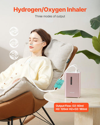 Hydrogen Inhalation Machine, 99.99% High Purity Hydrogen Inhaler, HO-Separated 180ml/min (120 H+60 O) Dual Port Hydrogen Oxygen Inhaler, Hydrogen-Rich Water Generator for Home Travel