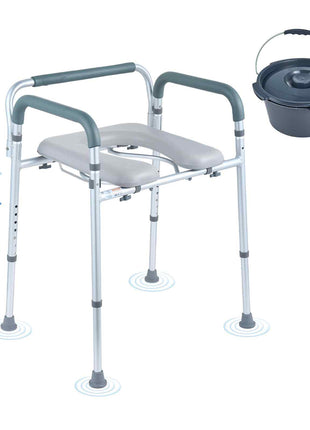 Commode Chair, Bedside Commode with Padded Seat and Arms, 7-Level Adjustable Height, 5.8L Removable Bucket, Easy to Assemble, 350 LBS Capacity, Raised Toilet Seat for Adults Seniors