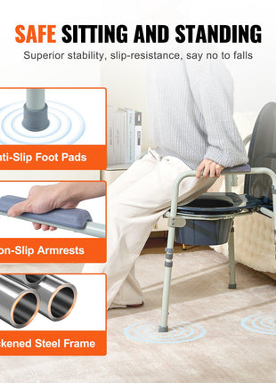 Commode Chair, Bedside Commode with Wider Toilet Seat, 7-Level Adjustable Height, 5.8L Removable Bucket, Easy to Assemble, 350 LBS Capacity, Raised Toilet Seat for Adults Seniors