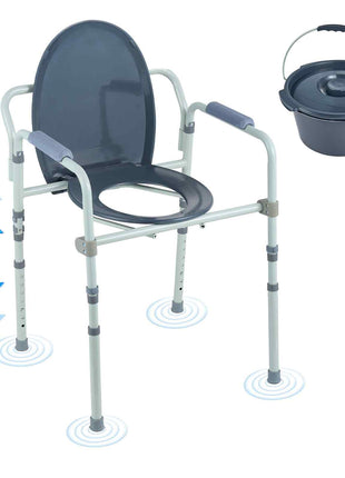 Commode Chair, Bedside Commode with Wider Toilet Seat, 7-Level Adjustable Height, 5.8L Removable Bucket, Easy to Assemble, 350 LBS Capacity, Raised Toilet Seat for Adults Seniors