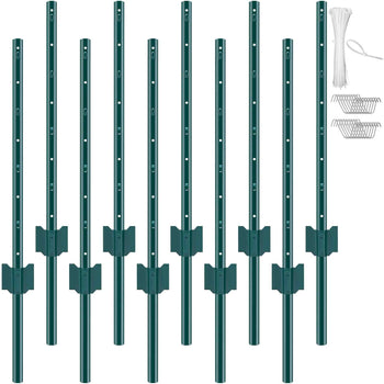 3 Feet Fence Post, 10 Pack U-Channel Heavy Duty Metal Fence Posts, Sturdy Steel Fence Stakes for Garden Yard, Lawn, Farms and Outdoor Wire Fencing, Green
