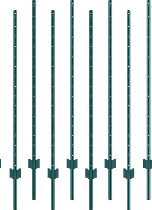 5 Feet Fence Post, 10 Pack U-Channel Heavy Duty Metal Fence Posts, Sturdy Steel Fence Stakes for Garden Yard, Lawn, Farms and Outdoor Wire Fencing, Green