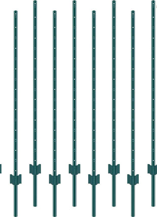 5 Feet Fence Post, 10 Pack U-Channel Heavy Duty Metal Fence Posts, Sturdy Steel Fence Stakes for Garden Yard, Lawn, Farms and Outdoor Wire Fencing, Green