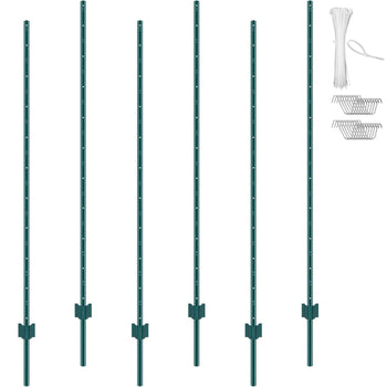 6 Feet Fence Post, 6 Pack U-Channel Heavy Duty Metal Fence Posts, Sturdy Steel Fence Stakes for Garden Yard, Lawn, Farms and Outdoor Wire Fencing, Green