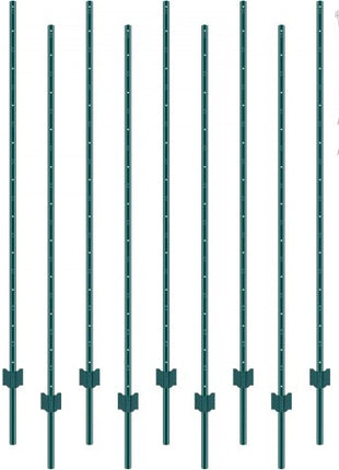 6 Feet Fence Post, 10 Pack U-Channel Heavy Duty Metal Fence Posts, Sturdy Steel Fence Stakes for Garden Yard, Lawn, Farms and Outdoor Wire Fencing, Green