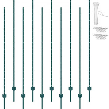 7 Feet Fence Post, 10 Pack U-Channel Heavy Duty Metal Fence Posts, Sturdy Steel Fence Stakes for Garden Yard, Lawn, Farms and Outdoor Wire Fencing, Green