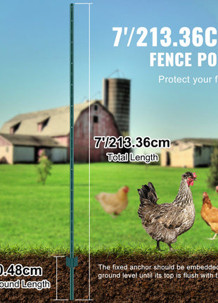 7 Feet Fence Post, 10 Pack U-Channel Heavy Duty Metal Fence Posts, Sturdy Steel Fence Stakes for Garden Yard, Lawn, Farms and Outdoor Wire Fencing, Green