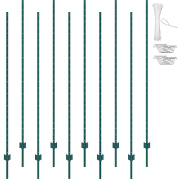 7 Feet Fence Post, 10 Pack U-Channel Heavy Duty Metal Fence Posts, Sturdy Steel Fence Stakes for Garden Yard, Lawn, Farms and Outdoor Wire Fencing, Green