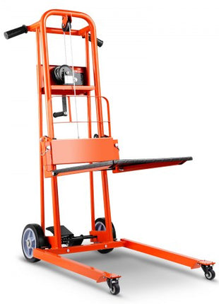Material Lift Winch Stacker, 330 lbs Capacity Pallet Truck Dolly, 42.9 in Max Lifting Height Manual Winch Stacker, Multifunctional Manual Pallet Truck Stacker with Swivel Casters and Lift Plate
