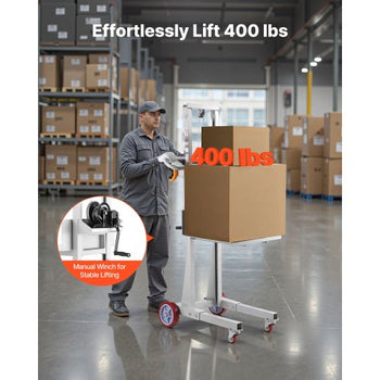 Material Lift Winch Stacker, 400 lbs Capacity Pallet Truck Dolly, 51.1 in Max Lifting Height Manual Winch Stacker, Multifunctional Manual Pallet Truck Stacker with Wheels and Adjustable Plate
