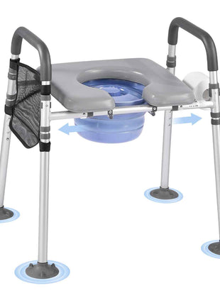 Bedside Commode Chair, 500 lbs Capacity, 4-in-1 Portable Toilet and Raised Toilet Seat with Padded Seat & Armrest, Detachable 5L Bucket, Adjustable Height & Width Adult Potty Chair for Seniors