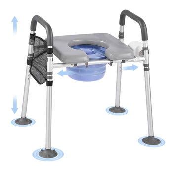 Bedside Commode Chair, 500 lbs Capacity, 4-in-1 Portable Toilet and Raised Toilet Seat with Padded Seat & Armrest, Detachable 5L Bucket, Adjustable Height & Width Adult Potty Chair for Seniors
