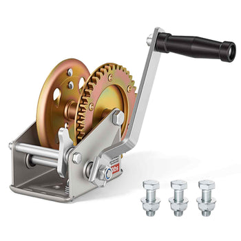 Boat Winch, 1600 lbs Hand Winch, Heavy Duty Manual Rope Crank, Portable Two-Way Ratchet, 4: 1 Gear Ratio, Easy Installation Gear for Boat Trailer ATV Towing