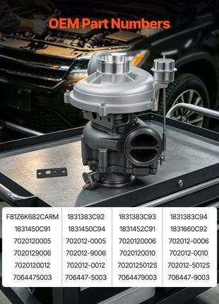 Complete Turbo Turbocharger Kit with Wastegate Actuator, Compatible with Ford V8 7.3L Excursion 2000-2003, F-250 F-350 F-450 F-550 Super Duty 1999-2003, Replace# 1831383C92, 1831383C93
