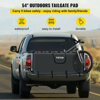 Tailgate Pad, 54" Wide Pickup Truck Tailgate Bike Pad, Bike Tailgate Protection Cover Carries up to 5 Bikes, Truck Bed Bike Pad with PVC Outer Layer, Tool Pocket and Straps