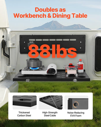 Tailgate Table for 2021-2026 Ford Bronco 4 Door Hardtops (Exclude Bronco Sport), Foldable Molle Panel Drop Down Table, Rear Door Cargo Storage Rack Shelf Luggage Holder Carrier